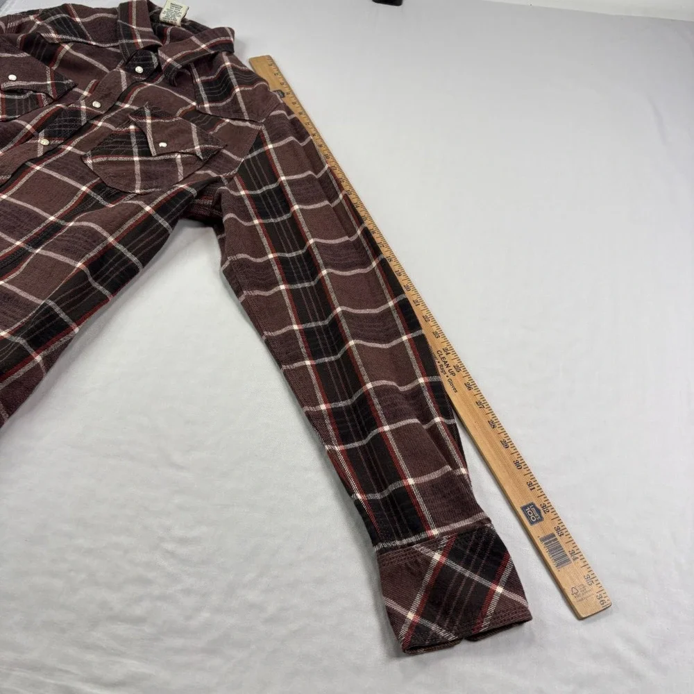 True Religion Flannel Shirt Mens 3XL Brown Plaid Western Pearl Snap Up Pockets